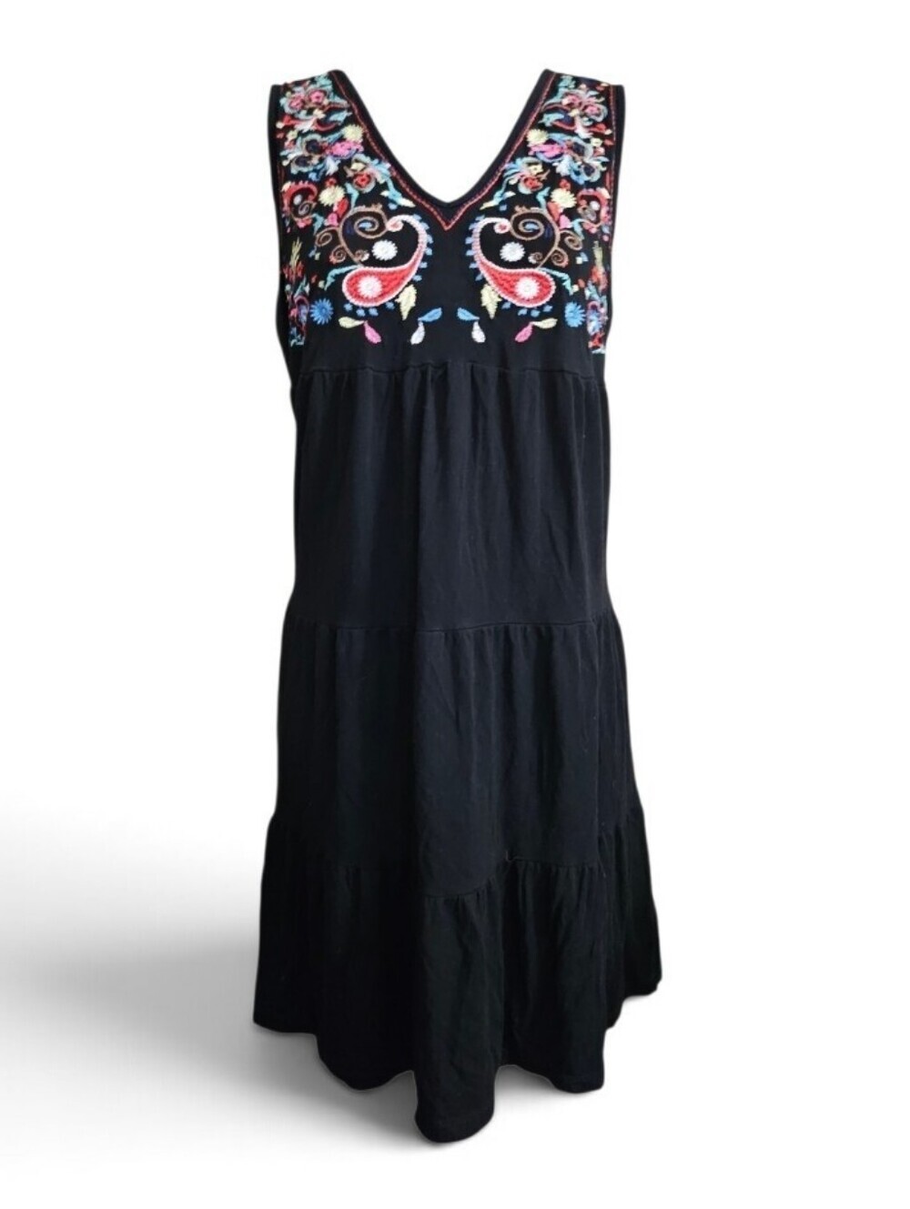 Design History Petite LG Black Sleevless Floral Embroidery Dress